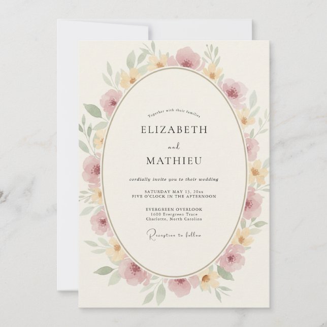 Blush Pale Gold Floral Wedding Invitation (Front)