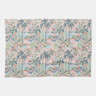 Blush Palm Toile Kitchen Towel, Tropical Scenes Towel