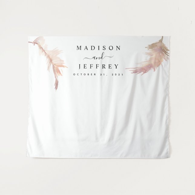 Blush Pampas Grass Minimalist Wedding Backdrop Tapestry (Front (Horizontal))