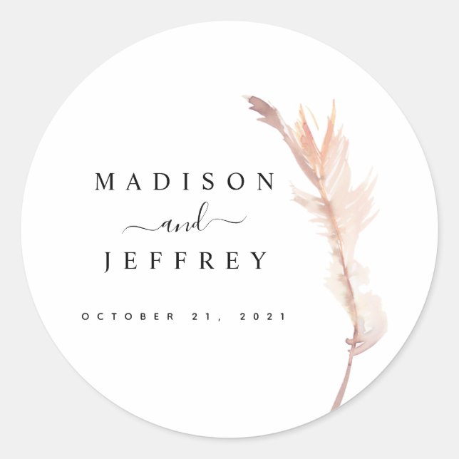 Blush Pampas Grass Minimalist Wedding Classic Round Sticker (Front)