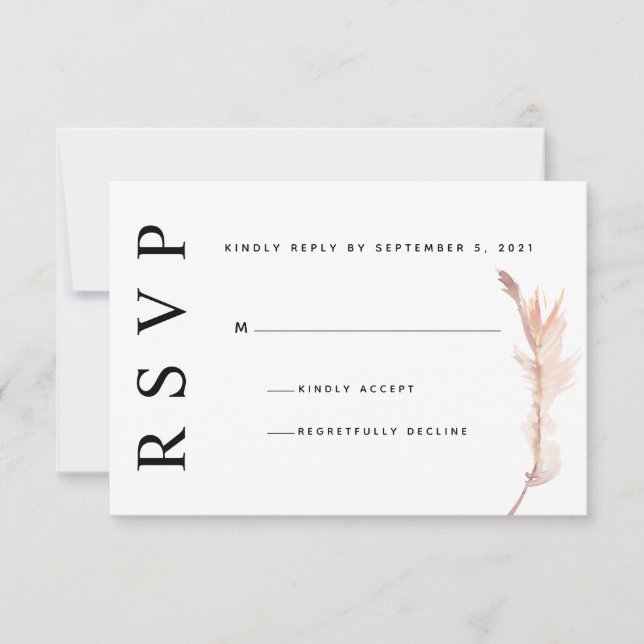 Blush Pampas Grass Minimalist Wedding RSVP Card (Front)