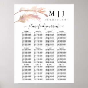 Blush Pampas Grass Wedding Seating Chart