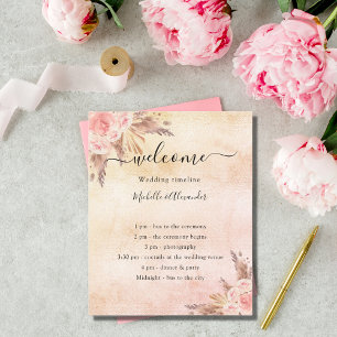Blush pampas rose floral budget wedding program