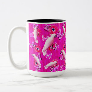 Blush Paradise: Cockatoos and Butterflies Harmony, Two-Tone Coffee Mug