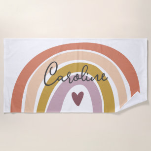 Blush Pastel Boho Rainbow Name Beach Towel