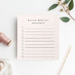 Blush | Pastel Leopard Print Personalized Notepad<br><div class="desc">Chic personalized to-do notepad features a leopard print background in muted pastel blush pink and white. Personalize with a name and an additional line of custom text (shown with "important things to do") in modern black lettering. This lined checklist notepad in a subtle millennial pink animal print pattern makes it...</div>