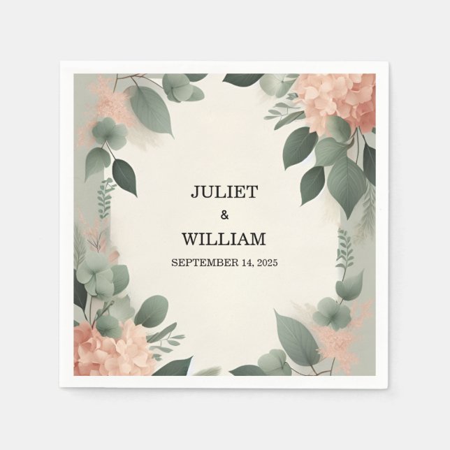 Blush pastel Peach Mint Moss Sage Green Wedding Napkin (Front)