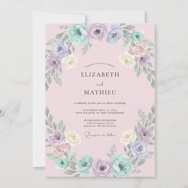 Blush Pastel Wreath Wedding Invitation (Front)