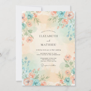 Blush Peach Azure Petal Wedding Invitation
