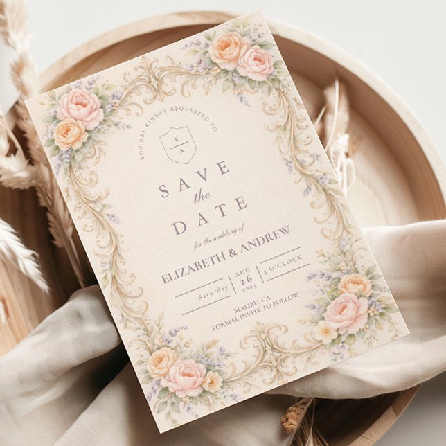Blush Peach Baroque Rose Wedding Save The Date (Creator Uploaded)