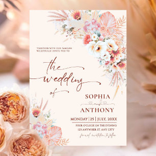 Blush Peach Boho Floral Wedding Invitation