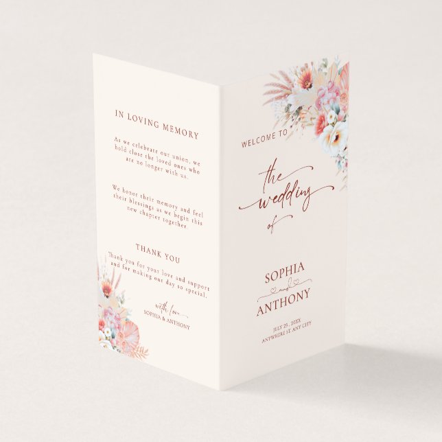 Blush Peach Boho Floral Wedding Program Card (Outside)