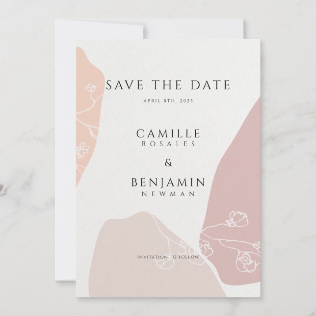  Blush Peach Botanical Floral Simple  Save The Date (Front)