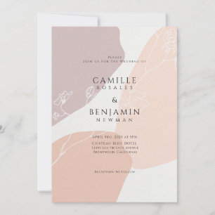 Blush Peach Botanical Simple Wedding Invitation