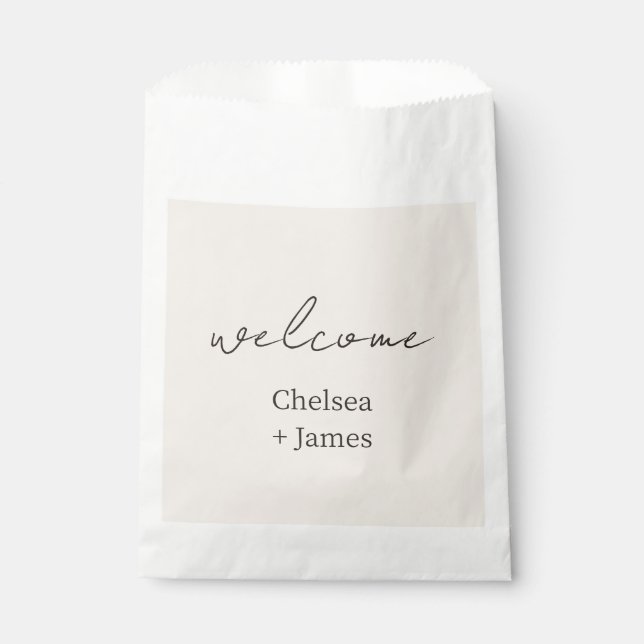 Blush Peach | Chic Script Welcome Wedding Favour Bag (Front)