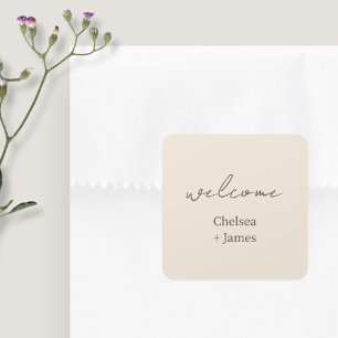 Blush Peach   Chic Script Welcome Wedding Square Sticker