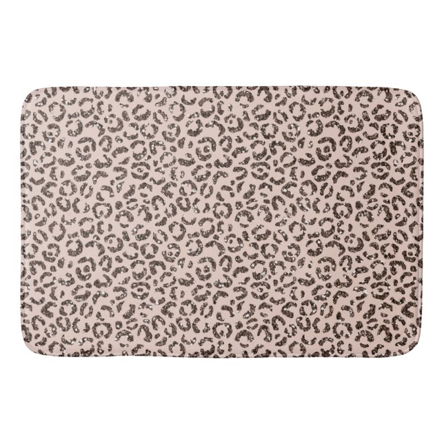 Blush Peach Chocolate Brown Leopard Glitter        Bath Mat (Front)
