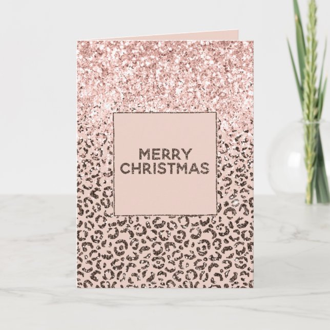 Blush Peach Chocolate Brown Leopard Glitter    Card (Front)