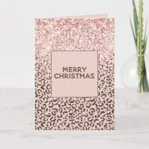 Blush Peach Chocolate Brown Leopard Glitter    Card