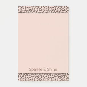 Blush Peach Chocolate Brown Leopard Glitter Post-it Notes