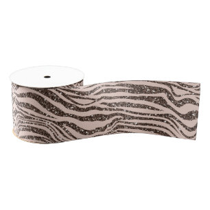 Blush Peach Chocolate Brown Zebra Print Glitter    Grosgrain Ribbon