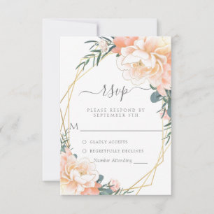 Blush Peach Cream Gold Mint Green Floral Wedding R RSVP Card