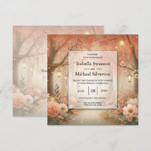 Blush Peach Enchanted Forest Lantern Wedding Invitation