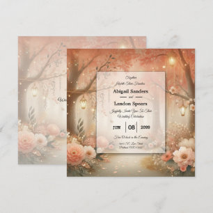 Blush Peach Enchanted Forest Lantern Wedding Invitation