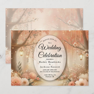 Blush Peach Enchanted Forest Lantern Wedding Invitation