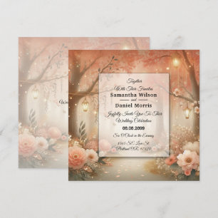 Blush Peach Enchanted Forest Lantern Wedding Invitation