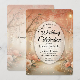 Blush Peach Enchanted Forest Lantern Wedding Invitation