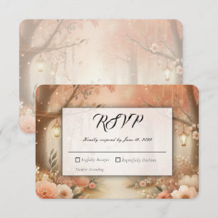 Blush Peach Enchanted Forest Lantern Wedding RSVP Card