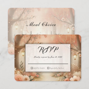 Blush Peach Enchanted Forest Lantern Wedding RSVP Card