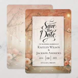 Blush Peach Enchanted Forest Lantern Wedding Save The Date