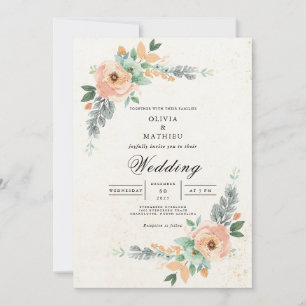 Blush Peach Floral Arch Wedding Invitation