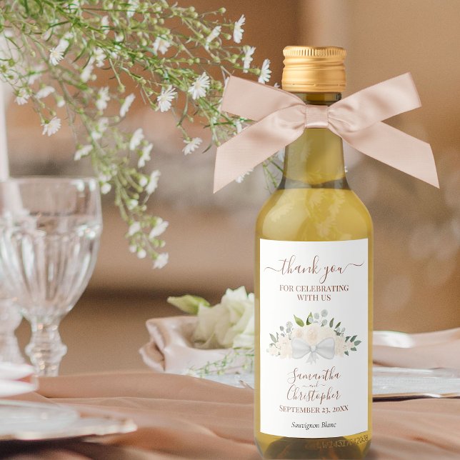Blush Peach Floral Elegant Wedding Thank You Mini Wine Label (Creator Uploaded)