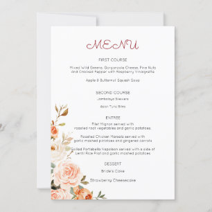 Blush & Peach Floral Entree Menu Invitation