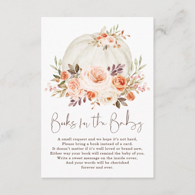 Blush Peach Floral Fall Pumpkin Books for Baby Enclosure Card (Front)