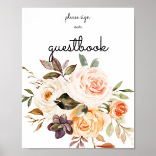 Blush & Peach Floral Guestbook Sign Poster