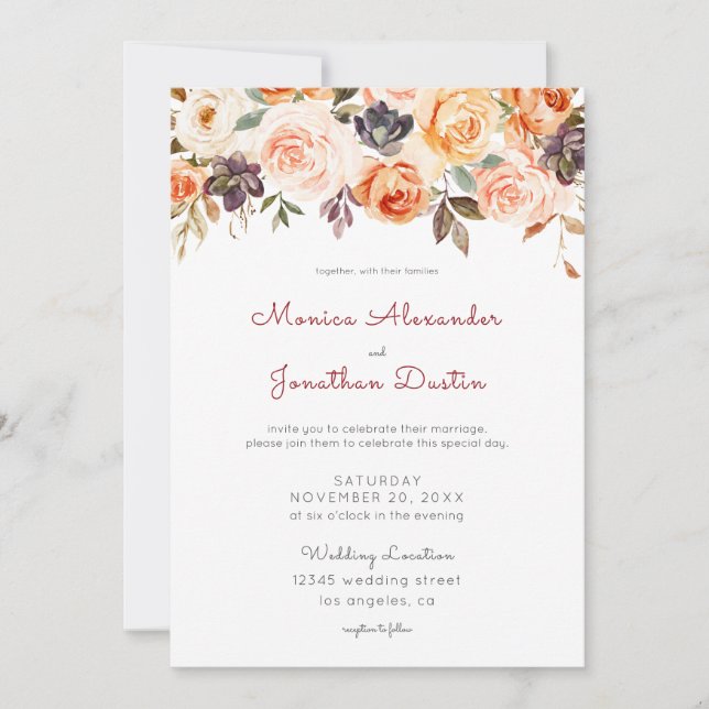 Blush & Peach Floral Rustic Wedding Invitation (Front)