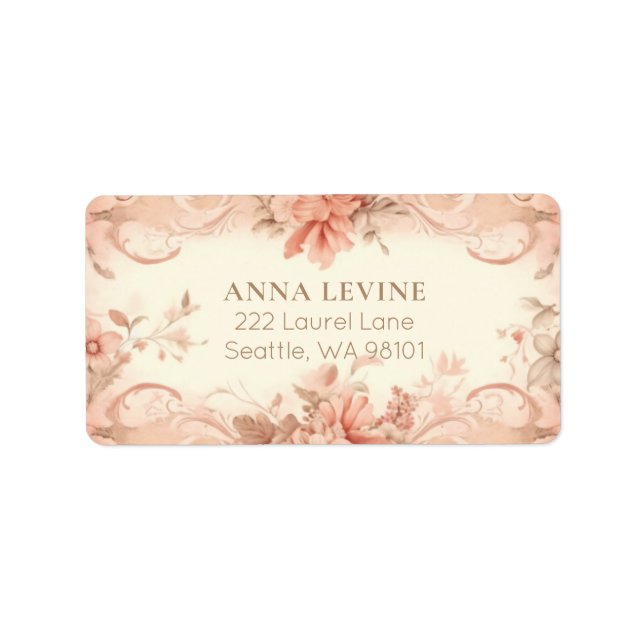 Blush Peach Floral Watercolor Romantic Frame Label (Front)