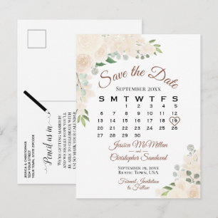 Blush Peach Floral Wedding Save the Date Calendar Announcement Postcard