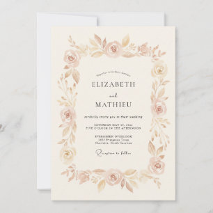 Blush Peach Floral Whimsy Wedding Invitation