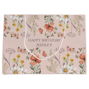 Blush Peach Floral Wildflower Birthday  Large Gift Bag