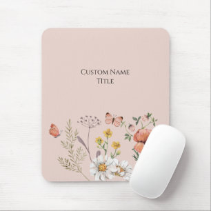 Blush Peach Floral Wildflower Mouse Pad
