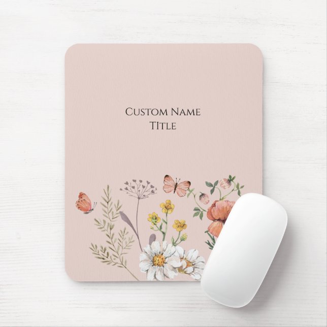 Blush Peach Floral Wildflower  Mouse Pad (With Mouse)
