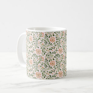 Blush Peach Flowers Green Leaves Coffee Mug