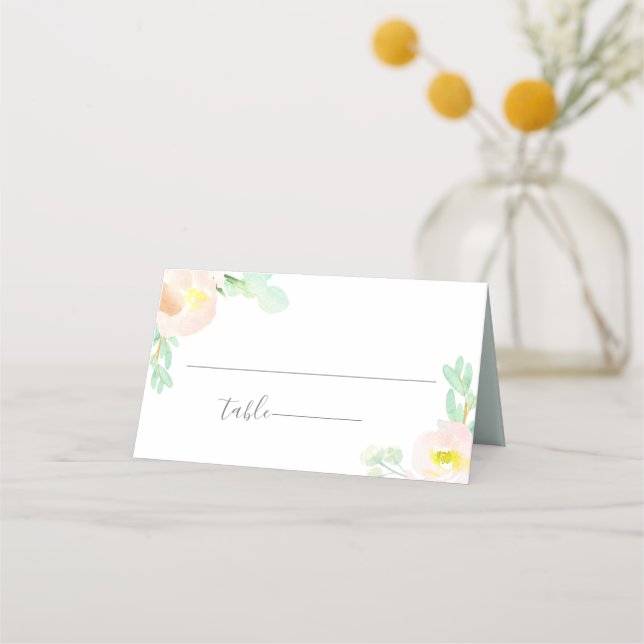 Blush Peach Mint Botanical Wedding Place Card (Front)