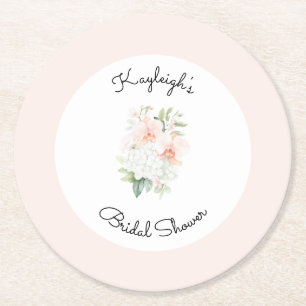 Blush Peach Orchid Flowers Bridal Shower  Round Paper Coaster