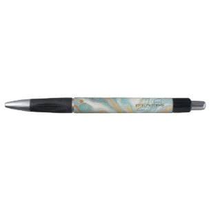 Blush Peach Pink Blue Gold Marble Art Pattern Pen